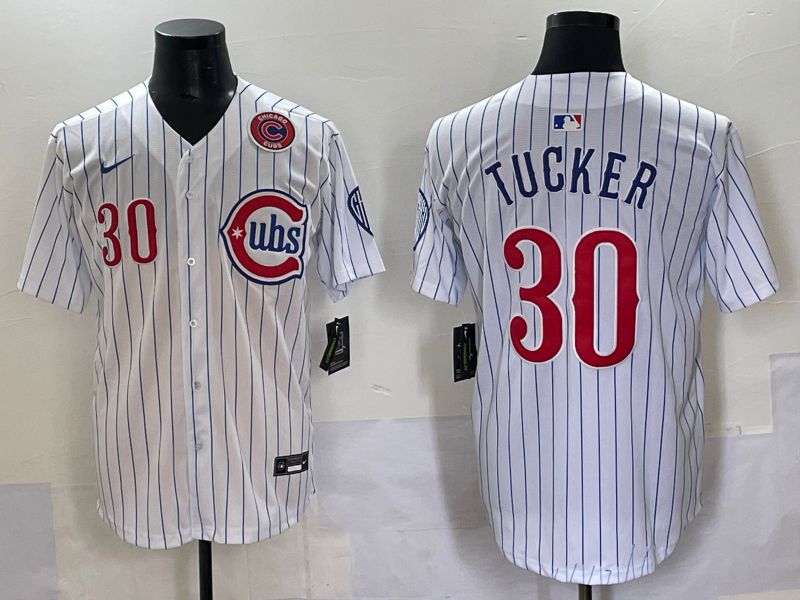 Men 2025 Chicago Cubs #30 Tucker White Stripe Fashion Nike MLB Jersey style 7033